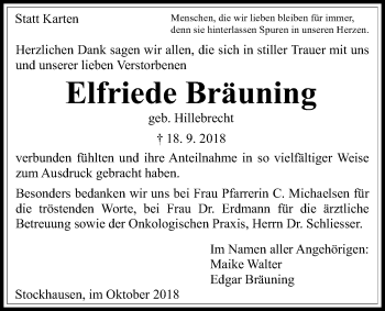 Traueranzeige von Elfriede Bräuning von Giessener Allgemeine, Alsfelder Allgemeine