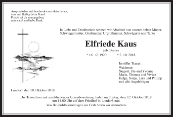 Traueranzeige von Elfriede Kaus von Giessener Allgemeine, Alsfelder Allgemeine