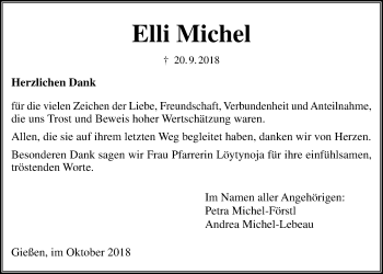 Traueranzeige von Elli Michel von Giessener Allgemeine, Alsfelder Allgemeine