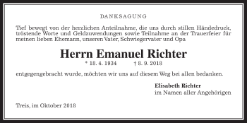 Traueranzeige von Emanuel Richter von Giessener Allgemeine, Alsfelder Allgemeine