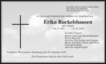 Traueranzeige von Erika Ruckelshausen von Giessener Allgemeine, Alsfelder Allgemeine