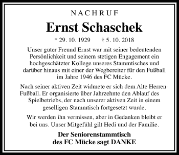 Traueranzeige von Ernst Schaschek von Mücker Stimme