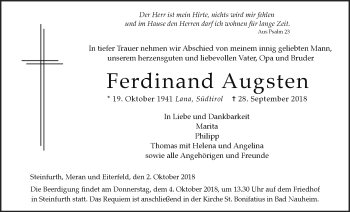 Traueranzeige von Ferdinand Augsten von Wetterauer Zeitung, Wetterauer Zeitung