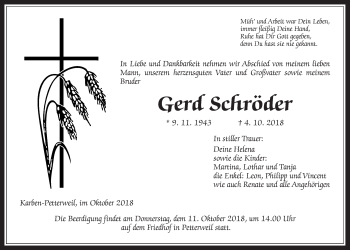 Traueranzeige von Gerd Schröder von Wetterauer Zeitung, Wetterauer Zeitung