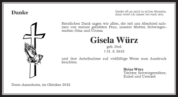 Traueranzeige von Gisela Würz von Wetterauer Zeitung, Wetterauer Zeitung
