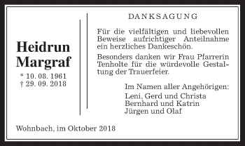 Traueranzeige von Heidrun Margraf von Wetterauer Zeitung, Wetterauer Zeitung