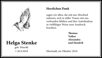 Traueranzeige von Helga Stenke von Licher Wochenblatt, Licher Wochenblatt, Licher Wochenblatt