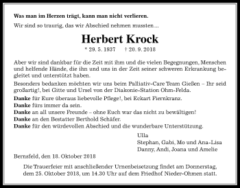 Traueranzeige von Herbert Krock von Mücker Stimme