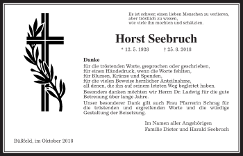 Traueranzeige von Horst Seebruch von Alsfelder Allgemeine