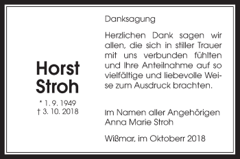 Traueranzeige von Horst Stroh von Giessener Allgemeine, Alsfelder Allgemeine
