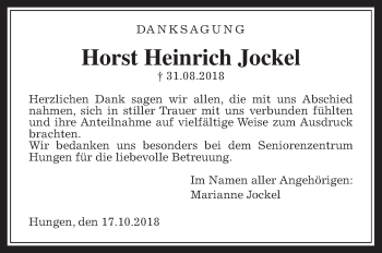 Traueranzeige von Horst Heinrich Jockel von Giessener Allgemeine, Alsfelder Allgemeine