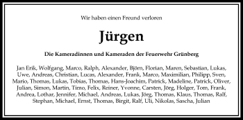 Traueranzeige von Jürgen Möbus von Heimatzeitung Grünberg + Laubach