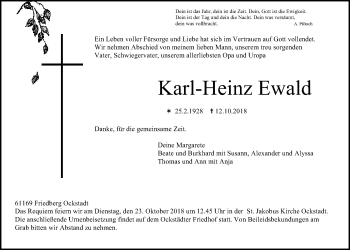 Traueranzeige von Karl-Heinz Ewald von Wetterauer Zeitung, Wetterauer Zeitung