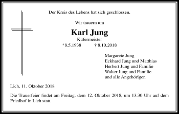 Traueranzeige von Karl Jung von Licher Wochenblatt, Licher Wochenblatt, Licher Wochenblatt