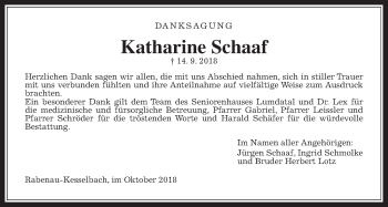 Traueranzeige von Katharine Schaaf von Allendorfer Mitteilungen, Rabenauer Zeitung
