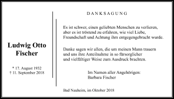 Traueranzeige von Ludwig Otto Fischer von Wetterauer Zeitung, Wetterauer Zeitung