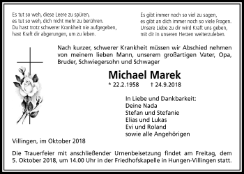 Traueranzeige von Michael Marek von Licher Wochenblatt, Licher Wochenblatt, Licher Wochenblatt