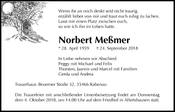 Traueranzeige von Norbert Meßmer von Giessener Allgemeine, Alsfelder Allgemeine