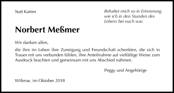 Traueranzeige von Norbert Meßmer von Giessener Allgemeine, Alsfelder Allgemeine