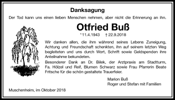Traueranzeige von Otfried Buß von Licher Wochenblatt, Licher Wochenblatt, Licher Wochenblatt