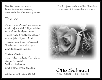 Traueranzeige von Otto Schmidt von Licher Wochenblatt, Licher Wochenblatt, Licher Wochenblatt