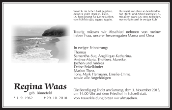 Traueranzeige von Regina Waas von Wetterauer Zeitung, Wetterauer Zeitung
