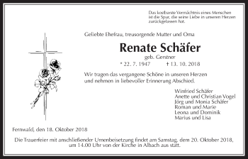 Traueranzeige von Renate Schäfer von Giessener Allgemeine, Alsfelder Allgemeine