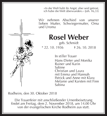 Traueranzeige von Rosel Weber von Giessener Allgemeine, Alsfelder Allgemeine