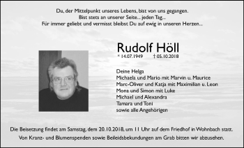 Traueranzeige von Rudolf Höll von Wetterauer Zeitung, Wetterauer Zeitung