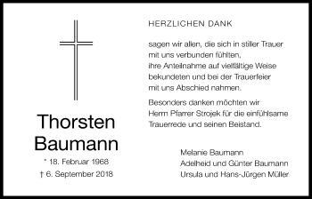 Traueranzeige von Thorsten Baumann von Wetterauer Zeitung, Wetterauer Zeitung