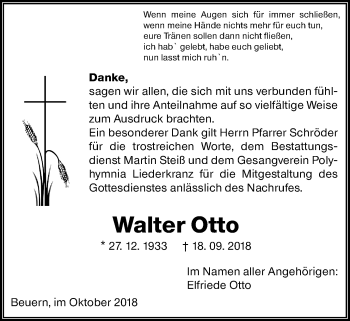 Traueranzeige von Walter Otto von Giessener Allgemeine, Alsfelder Allgemeine