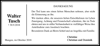 Traueranzeige von Walter Tusch von Licher Wochenblatt, Licher Wochenblatt, Licher Wochenblatt