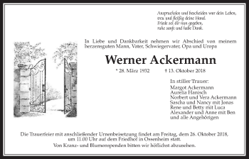 Traueranzeige von Werner Ackermann von Wetterauer Zeitung, Wetterauer Zeitung