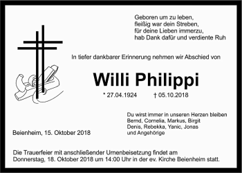 Traueranzeige von Willi Philippi von Wetterauer Zeitung, Wetterauer Zeitung