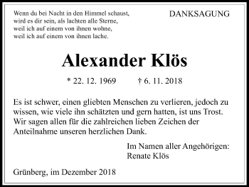 Traueranzeige von Alexander Klös von Mücker Stimme