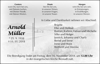 Traueranzeige von Arnold Müller von Wetterauer Zeitung, Wetterauer Zeitung
