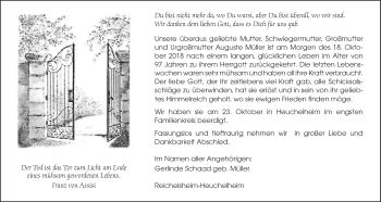 Traueranzeige von Auguste Müller von Wetterauer Zeitung, Wetterauer Zeitung