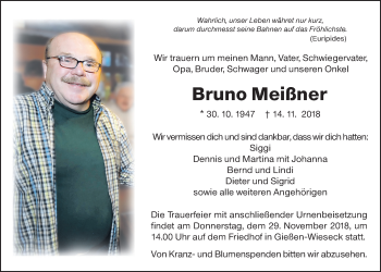 Traueranzeige von Bruno Meißner von Giessener Allgemeine, Alsfelder Allgemeine