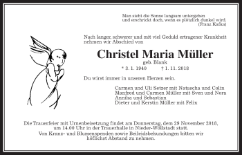 Traueranzeige von Christel Maria Müller von Wetterauer Zeitung, Wetterauer Zeitung