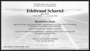Traueranzeige von Edeltraud Schartel von Mücker Stimme