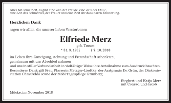 Traueranzeige von Elfriede Merz von Mücker Stimme