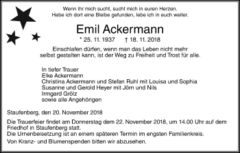 Traueranzeige von Emil Ackermann von Giessener Allgemeine, Alsfelder Allgemeine