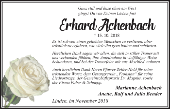 Traueranzeige von Erhard Achenbach von Giessener Allgemeine, Alsfelder Allgemeine