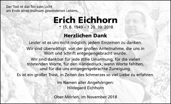 Traueranzeige von Erich Eichhorn von Wetterauer Zeitung, Wetterauer Zeitung