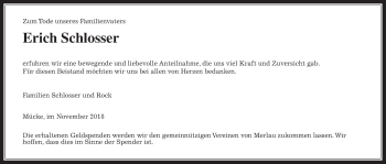 Traueranzeige von Erich Schlosser von Giessener Allgemeine, Alsfelder Allgemeine