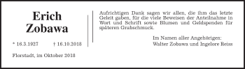 Traueranzeige von Erich Zobawa von Wetterauer Zeitung, Wetterauer Zeitung