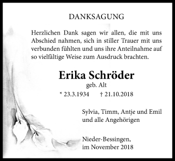 Traueranzeige von Erika Schröder von Licher Wochenblatt, Licher Wochenblatt, Licher Wochenblatt