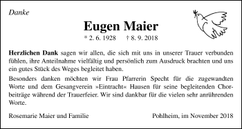 Traueranzeige von Eugen Maier von Pohlheimer Nachrichten