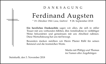 Traueranzeige von Ferdinand Augsten von Wetterauer Zeitung, Wetterauer Zeitung