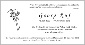 Traueranzeige von Georg Ruf von Wetterauer Zeitung, Wetterauer Zeitung